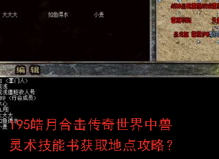 195皓月合击传奇世界中兽灵术技能书获取地点攻略? 195皓月合击传奇世界中兽灵术技能书获取地点攻略?